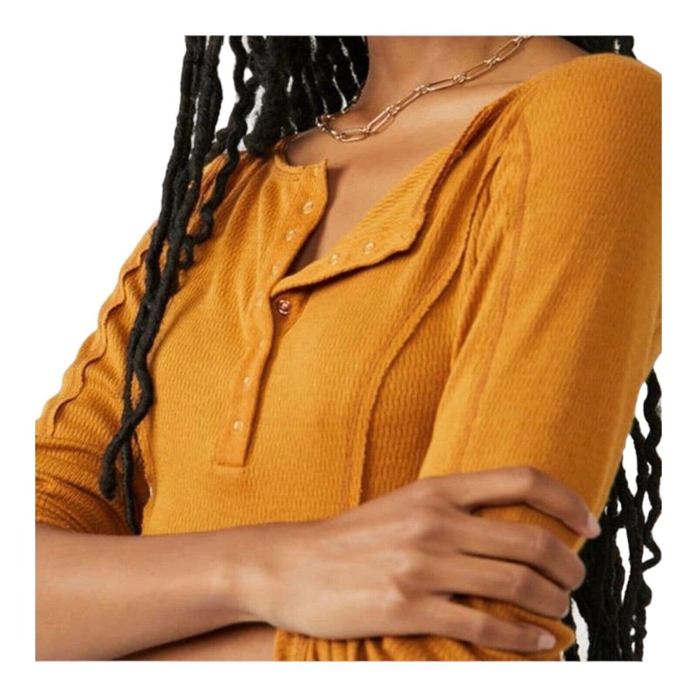 Free People Sloane Bodysuit Thermal Dark Yellow XS New - Picture 11 of 13